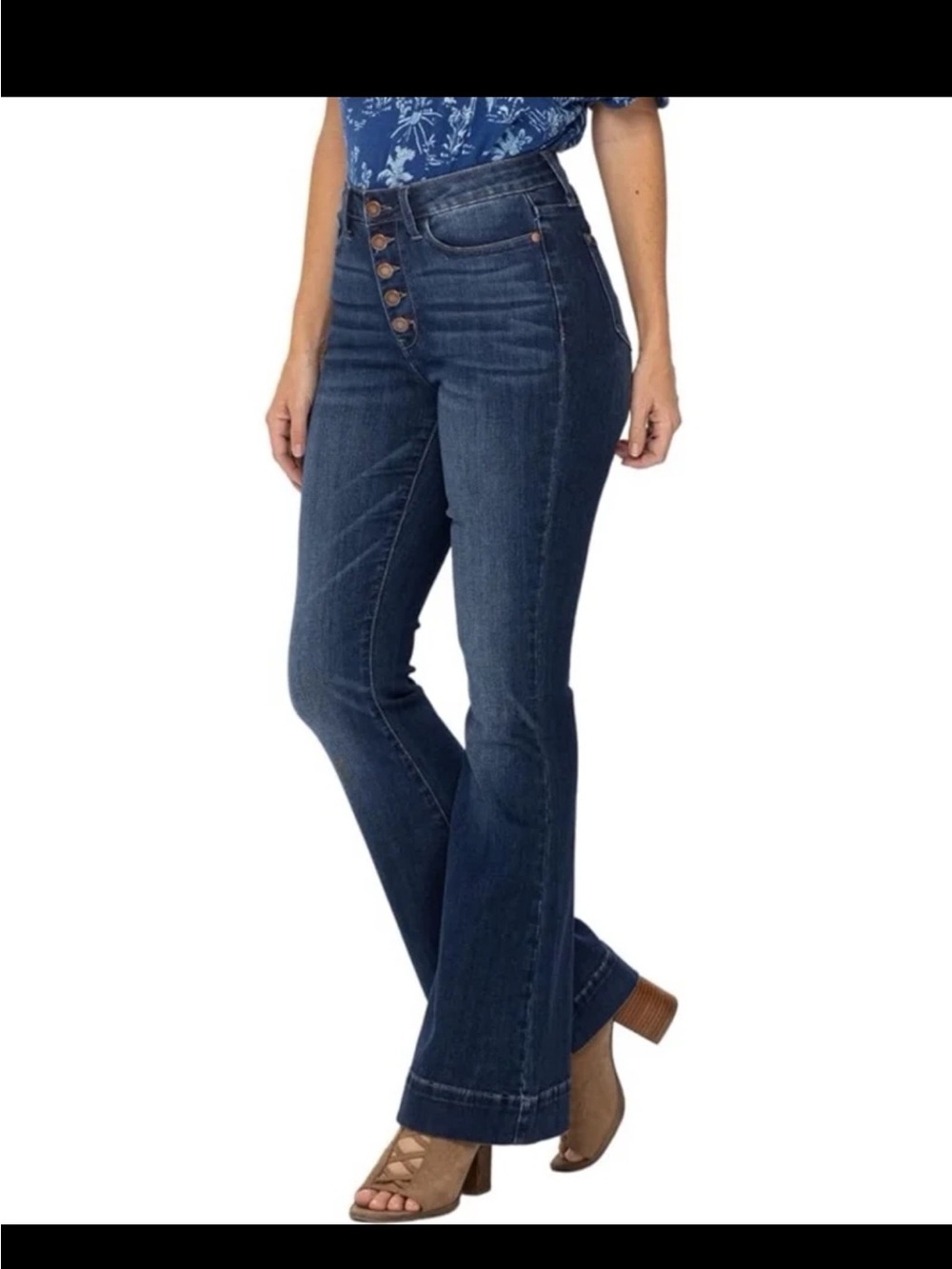 Judy Blue High-Rise 5 Button Fly Wide Leg Trouser Flare Jeans 88491 Size 11/30 - Picture 6 of 12